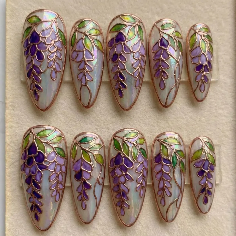 press on nails, 3D rose gold, custom press on nails, fake nails, Nails Art, stained glass nails, gold press on nails, 3d press on nails, luxury press on nails, handmade press on nails