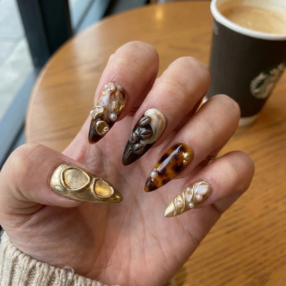 latte marble nails, handmade glue ons, press on nails, custom press on nails, fake nails, Nails Art, stained glass nails, gold press on nails, 3d press on nails, luxury press on nails, handmade press on nails
