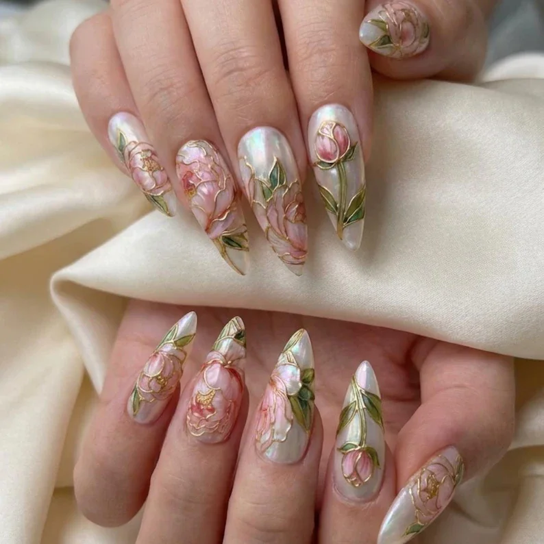 Press On Nails, 3D Hand Painted, press on nails, custom press on nails, fake nails, Nails Art, stained glass nails, gold press on nails, 3d press on nails, luxury press on nails, handmade press on nails