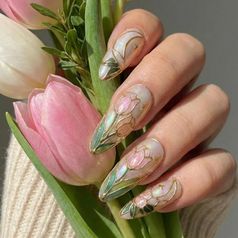 vintage bridal nails, spring wedding nails, press on nails, custom press on nails, fake nails, Nails Art, stained glass nails, gold press on nails, 3d press on nails, luxury press on nails, handmade press on nails