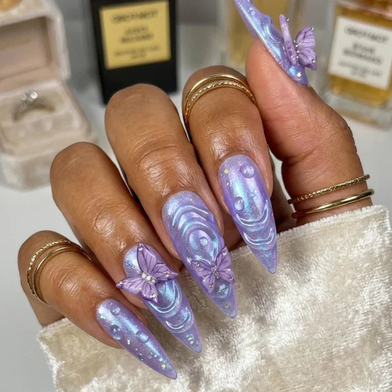 press on nail set, purple nail art, press on nails, custom press on nails, fake nails, Nails Art, stained glass nails, gold press on nails, 3d press on nails, luxury press on nails, handmade press on nails