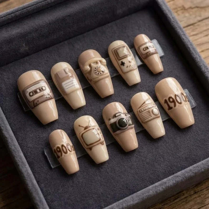 funny 3D nails, retro press on, press on nails, custom press on nails, fake nails, Nails Art, stained glass nails, gold press on nails, 3d press on nails, luxury press on nails, handmade press on nails