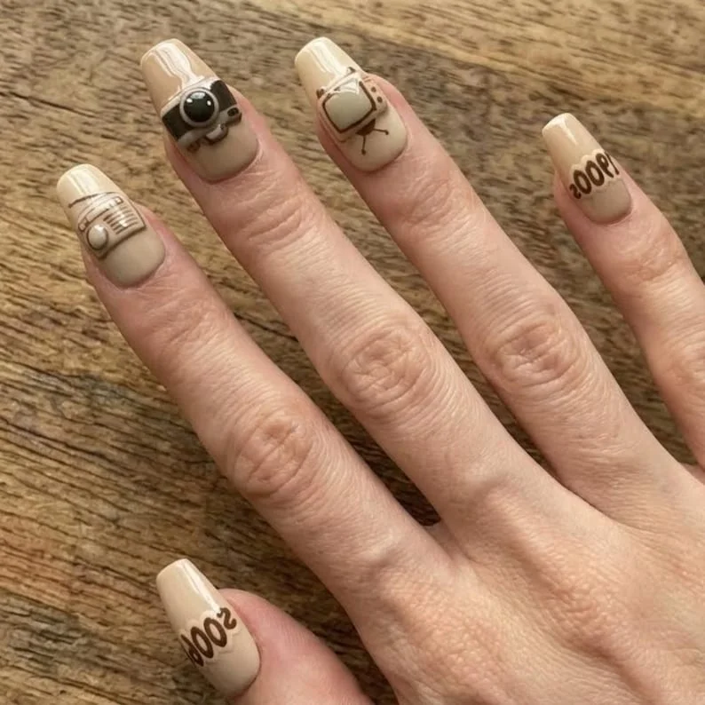 3D retro nails, press on nail set, press on nails, custom press on nails, fake nails, Nails Art, stained glass nails, gold press on nails, 3d press on nails, luxury press on nails, handmade press on nails