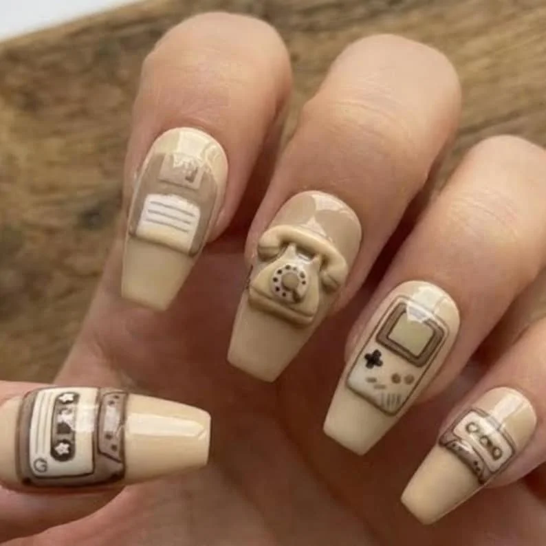 funny quote nails, vintage 90s nails, press on nails, custom press on nails, fake nails, Nails Art, stained glass nails, gold press on nails, 3d press on nails, luxury press on nails, handmade press on nails