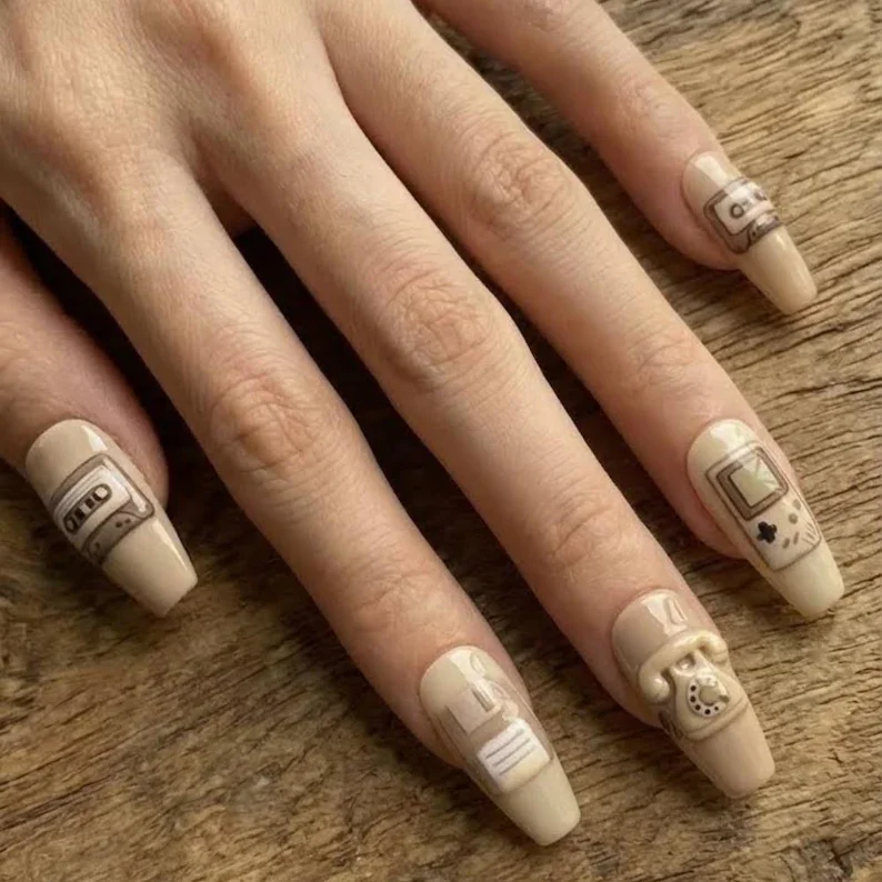 funny 3D nails, retro press on, press on nails, custom press on nails, fake nails, Nails Art, stained glass nails, gold press on nails, 3d press on nails, luxury press on nails, handmade press on nails