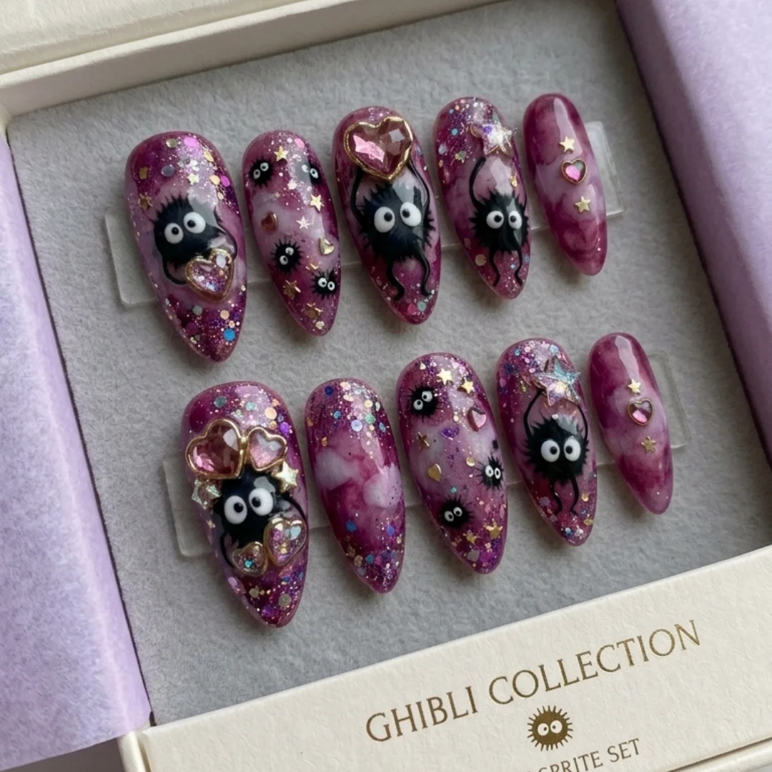 whimsical magical, forest inspired nails, press on nails, custom press on nails, fake nails, Nails Art, stained glass nails, gold press on nails, 3d press on nails, luxury press on nails, handmade press on nails