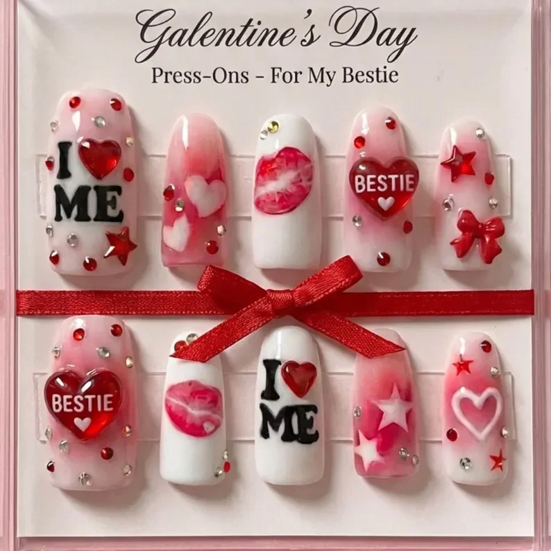Galentine's press on nails, Pink aura nails, press on nails, custom press on nails, fake nails, Nails Art, stained glass nails, gold press on nails, 3d press on nails, luxury press on nails, handmade press on nails