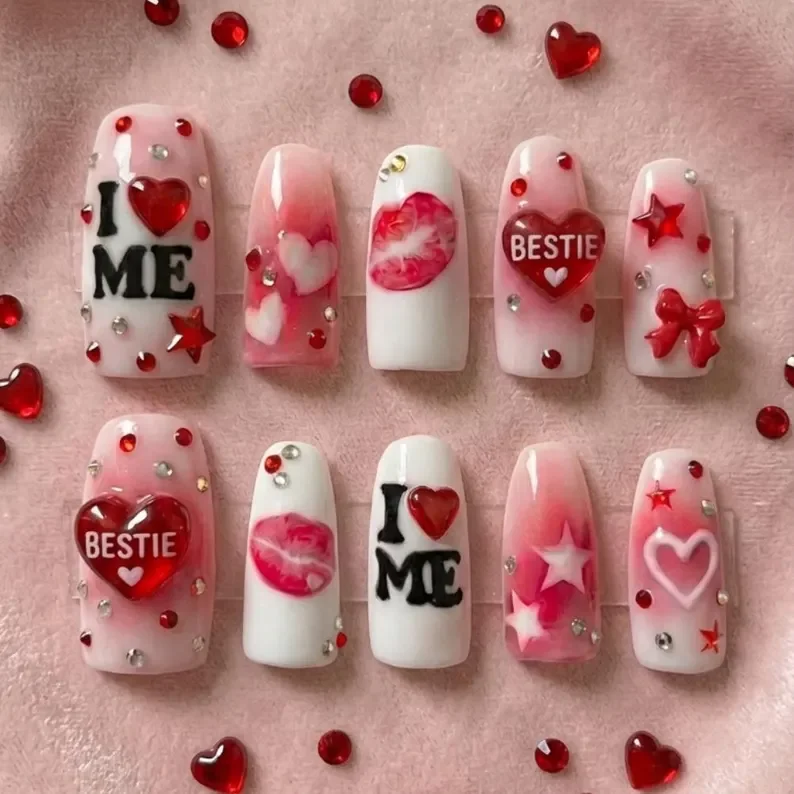 Press on nails, 3D charms, press on nails, custom press on nails, fake nails, Nails Art, stained glass nails, gold press on nails, 3d press on nails, luxury press on nails, handmade press on nails