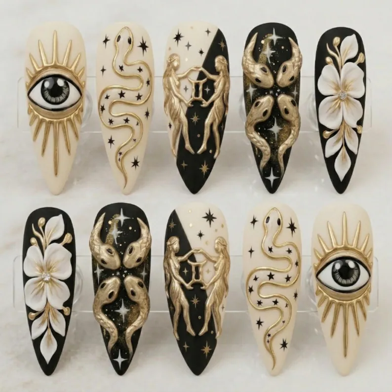 press on nails, custom press on nails, fake nails, Nails Art, stained glass nails, gold press on nails, 3d press on nails, luxury press on nails, handmade press on nails