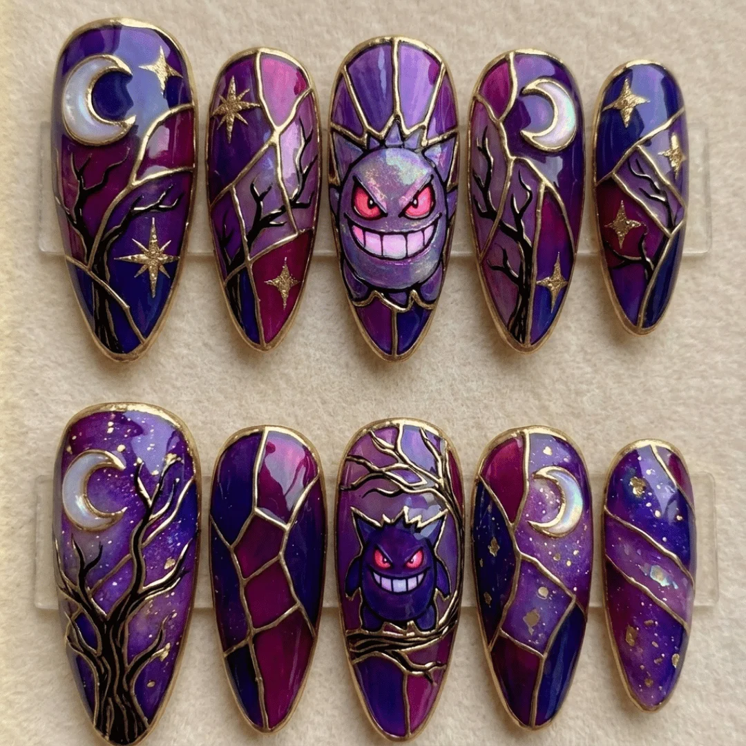 fuzzy black dust, soot sprite press, press on nails, custom press on nails, fake nails, Nails Art, stained glass nails, gold press on nails, 3d press on nails, luxury press on nails, handmade press on nails