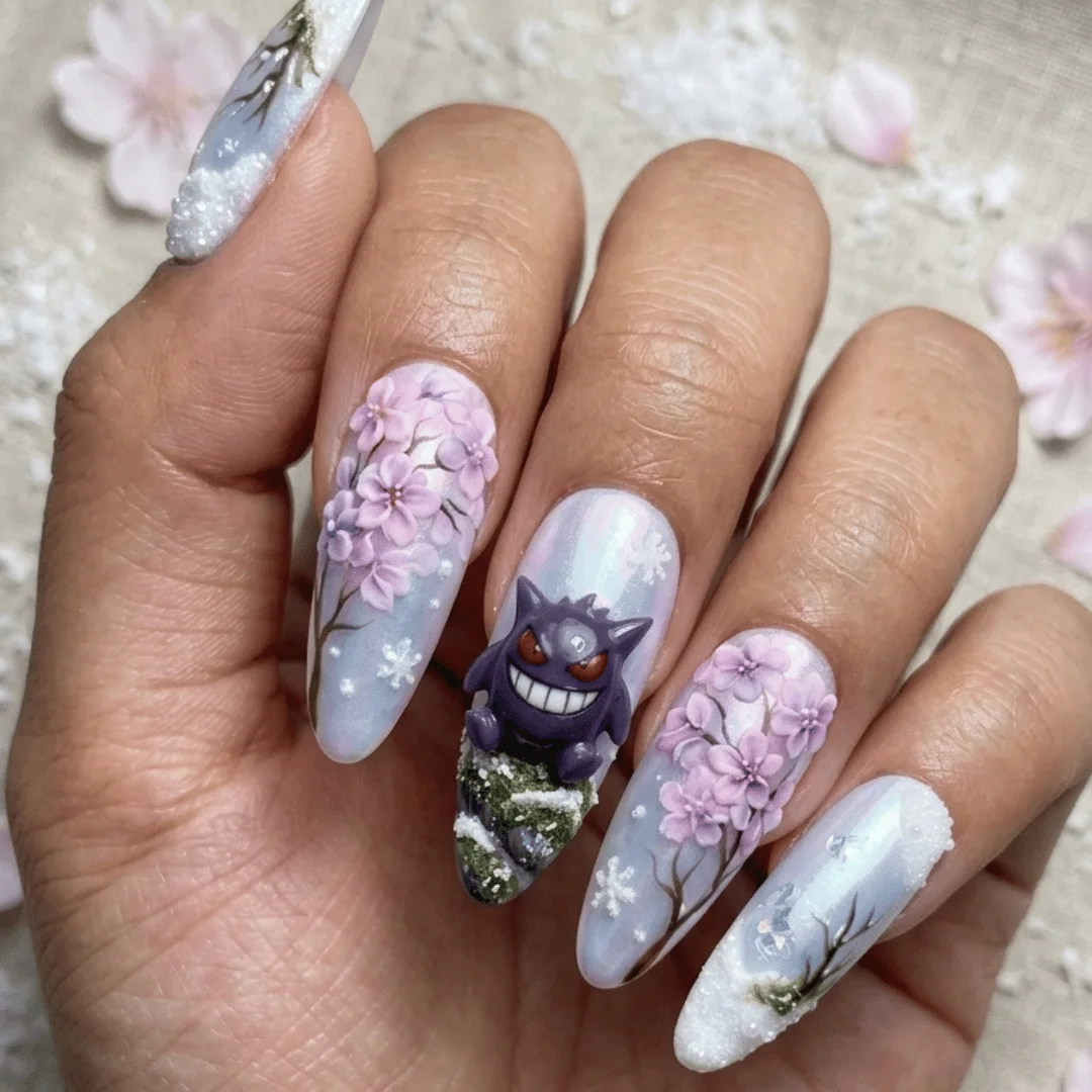 3D Pokemon nails, Iridescent pearl nails, press on nails, custom press on nails, fake nails, Nails Art, stained glass nails, gold press on nails, 3d press on nails, luxury press on nails, handmade press on nails
