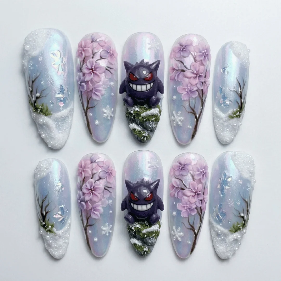 Winter wonderland nails, Custom hand painted, press on nails, custom press on nails, fake nails, Nails Art, stained glass nails, gold press on nails, 3d press on nails, luxury press on nails, handmade press on nails