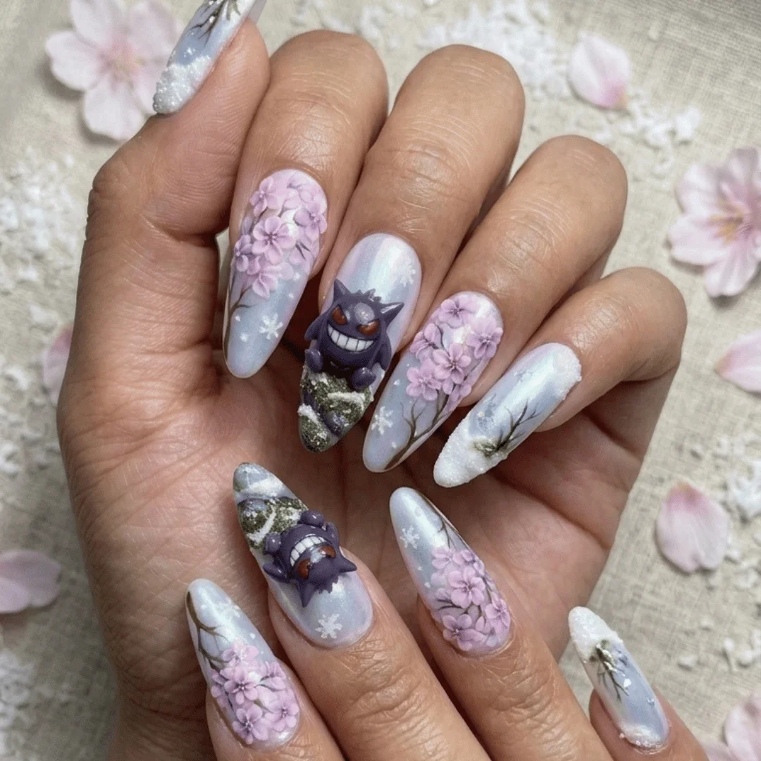 3D Pokemon nails, Iridescent pearl nails, press on nails, custom press on nails, fake nails, Nails Art, stained glass nails, gold press on nails, 3d press on nails, luxury press on nails, handmade press on nails