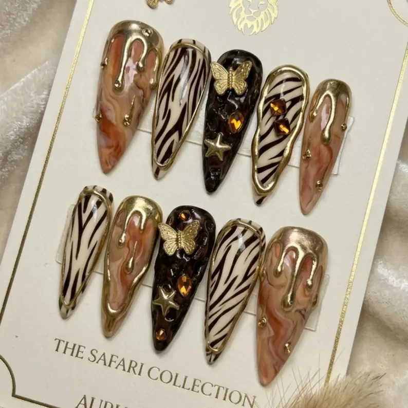 press on nails, gilded jungle, custom press on nails, fake nails, Nails Art, stained glass nails, gold press on nails, 3d press on nails, luxury press on nails, handmade press on nails