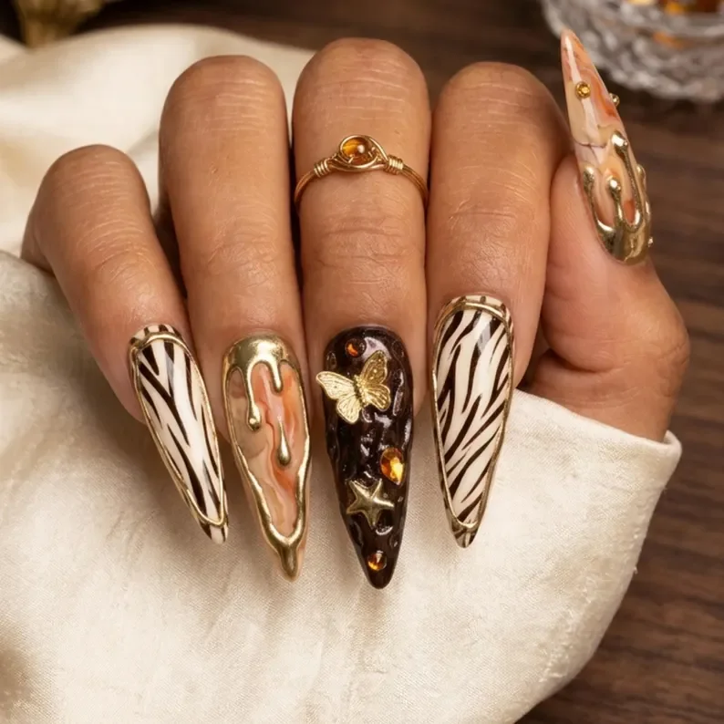 zebra marble, gold drip nails, press on nails, custom press on nails, fake nails, Nails Art, stained glass nails, gold press on nails, 3d press on nails, luxury press on nails, handmade press on nails