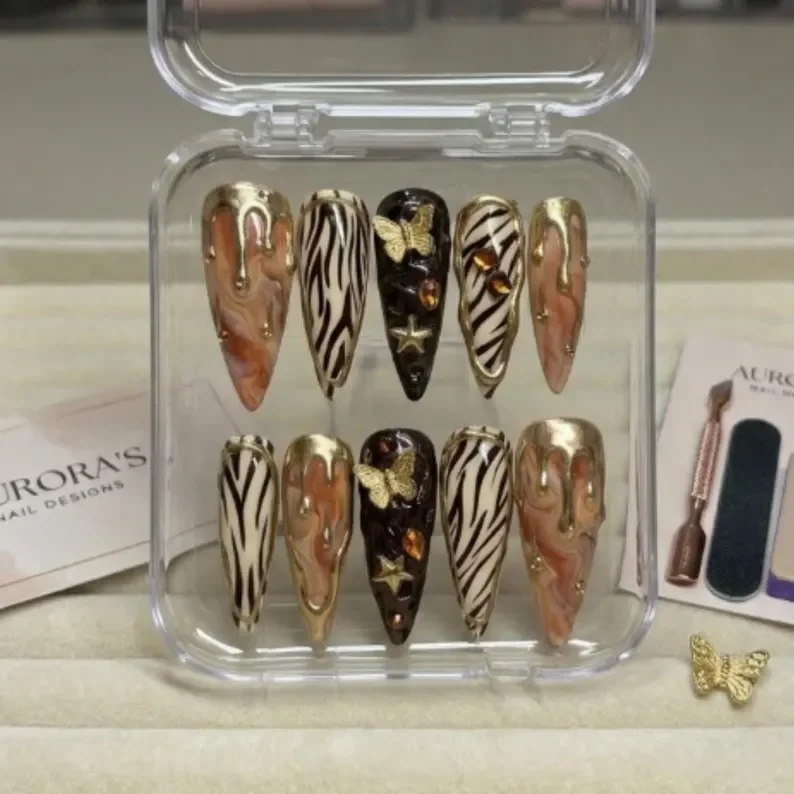 press on nails, gilded jungle, custom press on nails, fake nails, Nails Art, stained glass nails, gold press on nails, 3d press on nails, luxury press on nails, handmade press on nails