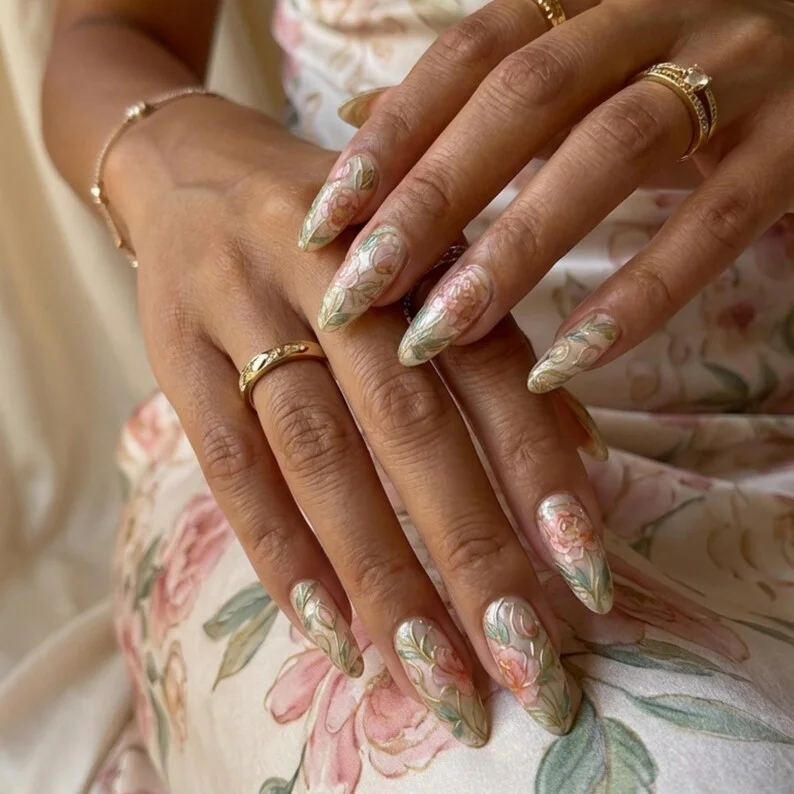 floral press on, romantic wedding, press on nails, custom press on nails, fake nails, Nails Art, stained glass nails, gold press on nails, 3d press on nails, luxury press on nails, handmade press on nails