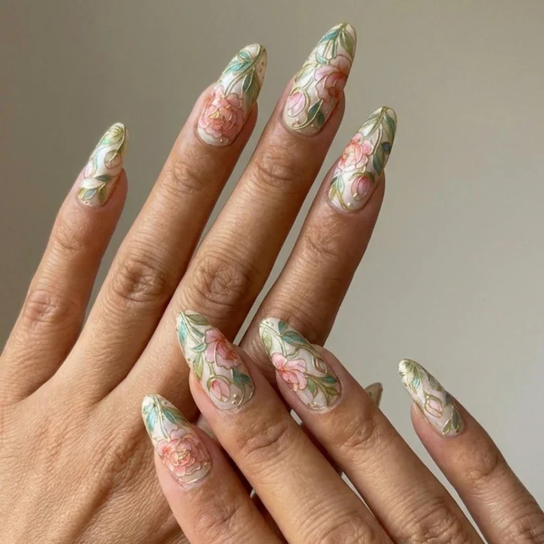 art nouveau, press on nails, custom press on nails, fake nails, Nails Art, stained glass nails, gold press on nails, 3d press on nails, luxury press on nails, handmade press on nails