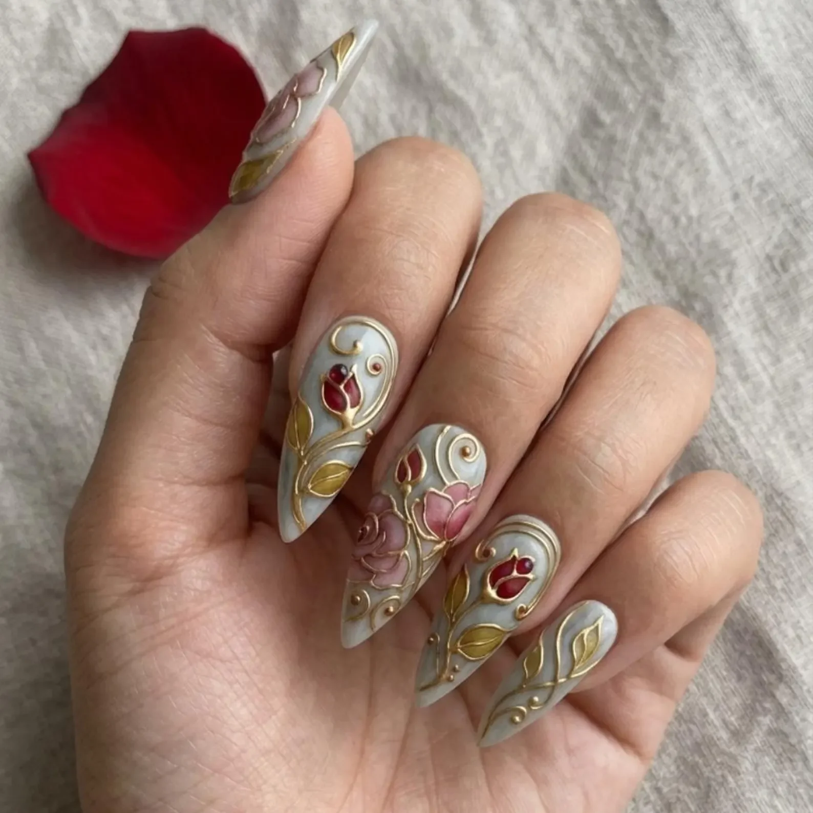 victorian floral, luxury fake nails, press on nails, custom press on nails, fake nails, Nails Art, stained glass nails, gold press on nails, 3d press on nails, luxury press on nails, handmade press on nails