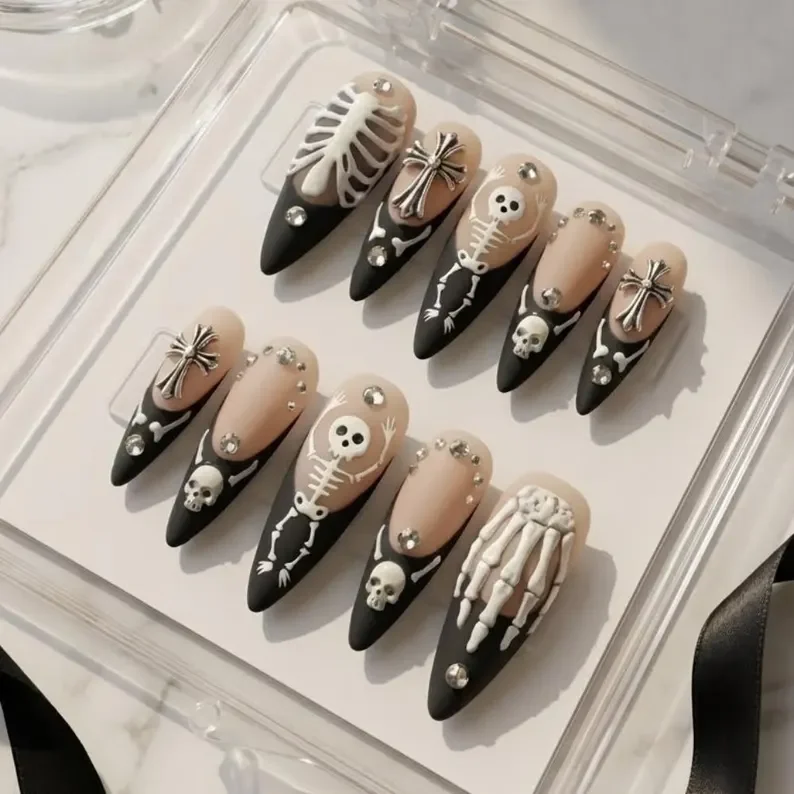 glow in the dark, skeleton press on, press on nails, custom press on nails, fake nails, Nails Art, stained glass nails, gold press on nails, 3d press on nails, luxury press on nails, handmade press on nails