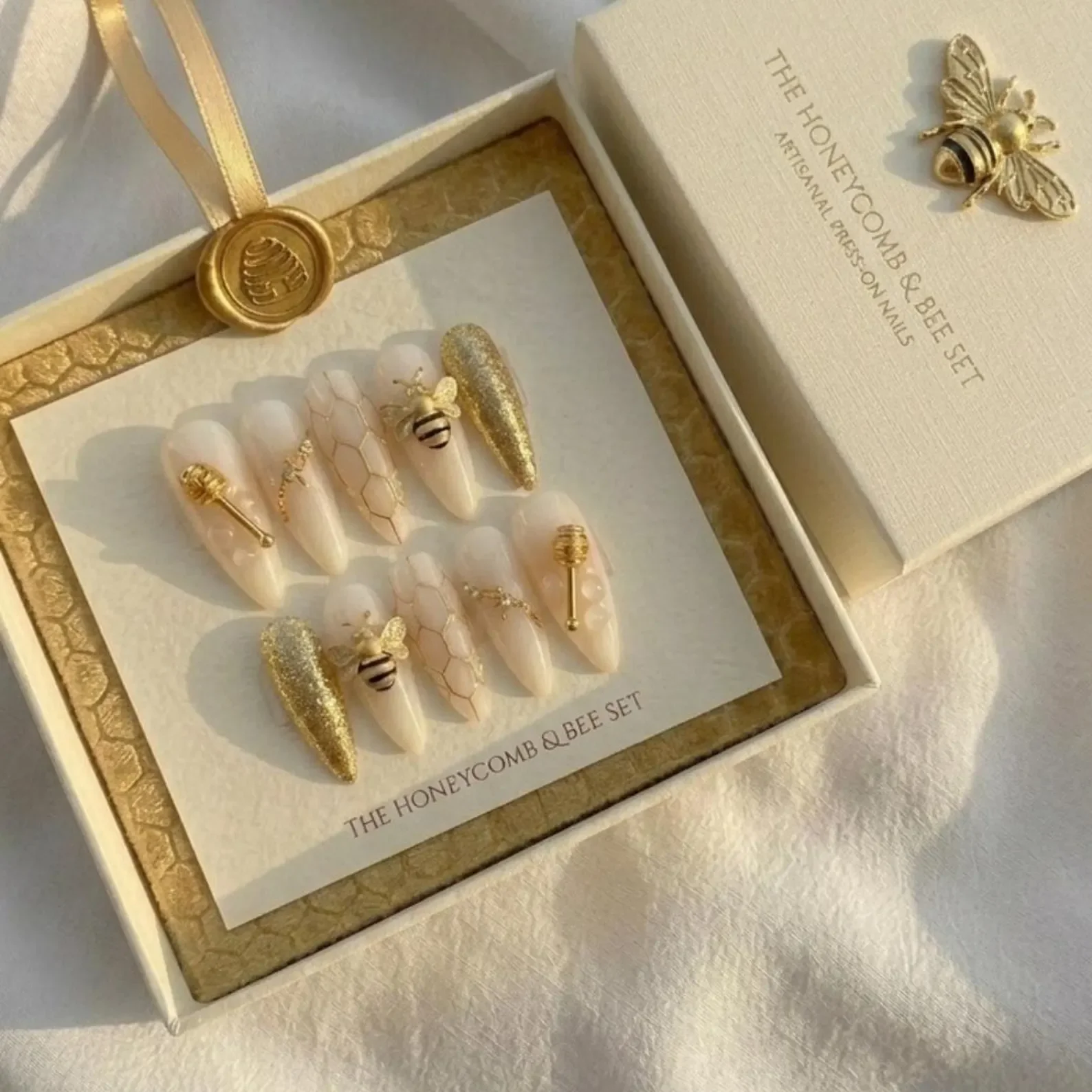 3D honeycomb nail art, milky glitter nails, press on nails, custom press on nails, fake nails, Nails Art, stained glass nails, gold press on nails, 3d press on nails, luxury press on nails, handmade press on nails