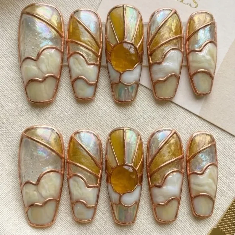 luxury nail art, cloud nail design, press on nails, custom press on nails, fake nails, Nails Art, stained glass nails, gold press on nails, 3d press on nails, luxury press on nails, handmade press on nails