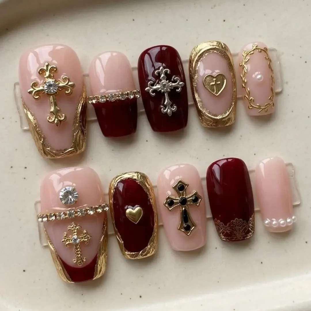 gothic baroque cross, press on toes, press on nails, custom press on nails, fake nails, Nails Art, stained glass nails, gold press on nails, 3d press on nails, luxury press on nails, handmade press on nails