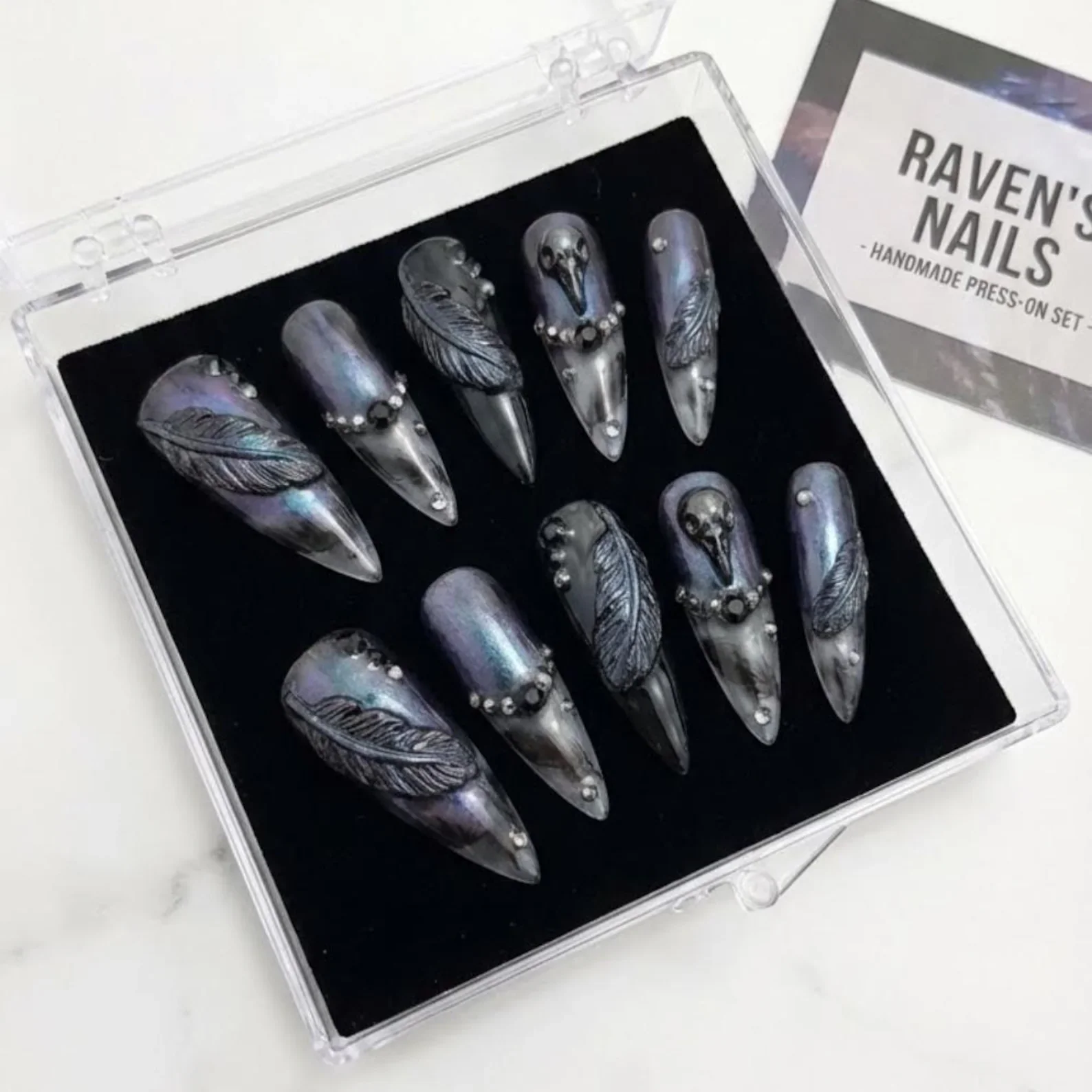gothic black nails, holographic press ons, press on nails, custom press on nails, fake nails, Nails Art, stained glass nails, gold press on nails, 3d press on nails, luxury press on nails, handmade press on nails
