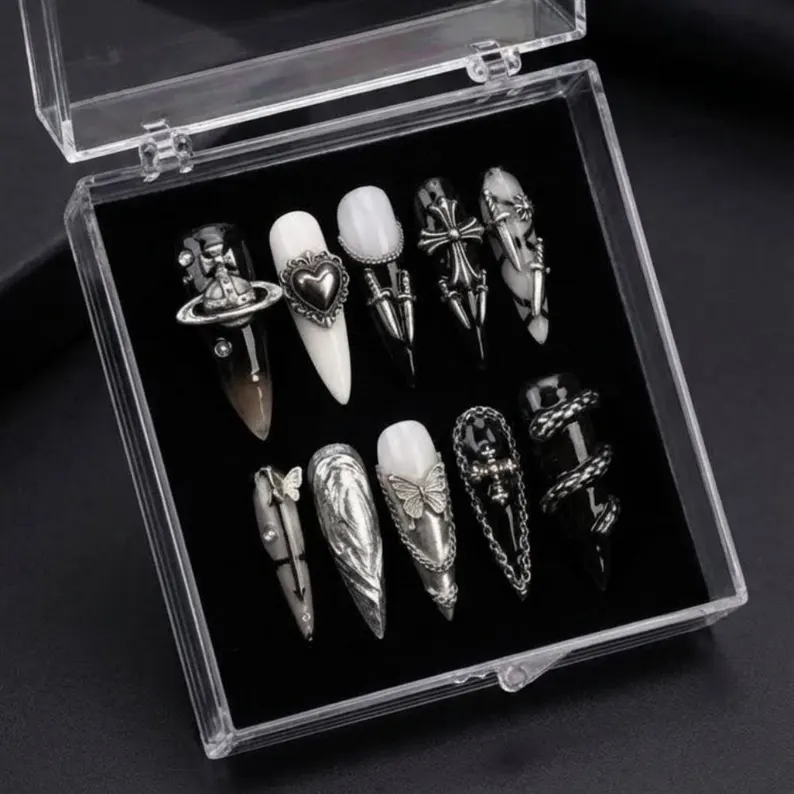 punk nail style, alt nail style, press on nails, custom press on nails, fake nails, Nails Art, stained glass nails, gold press on nails, 3d press on nails, luxury press on nails, handmade press on nails