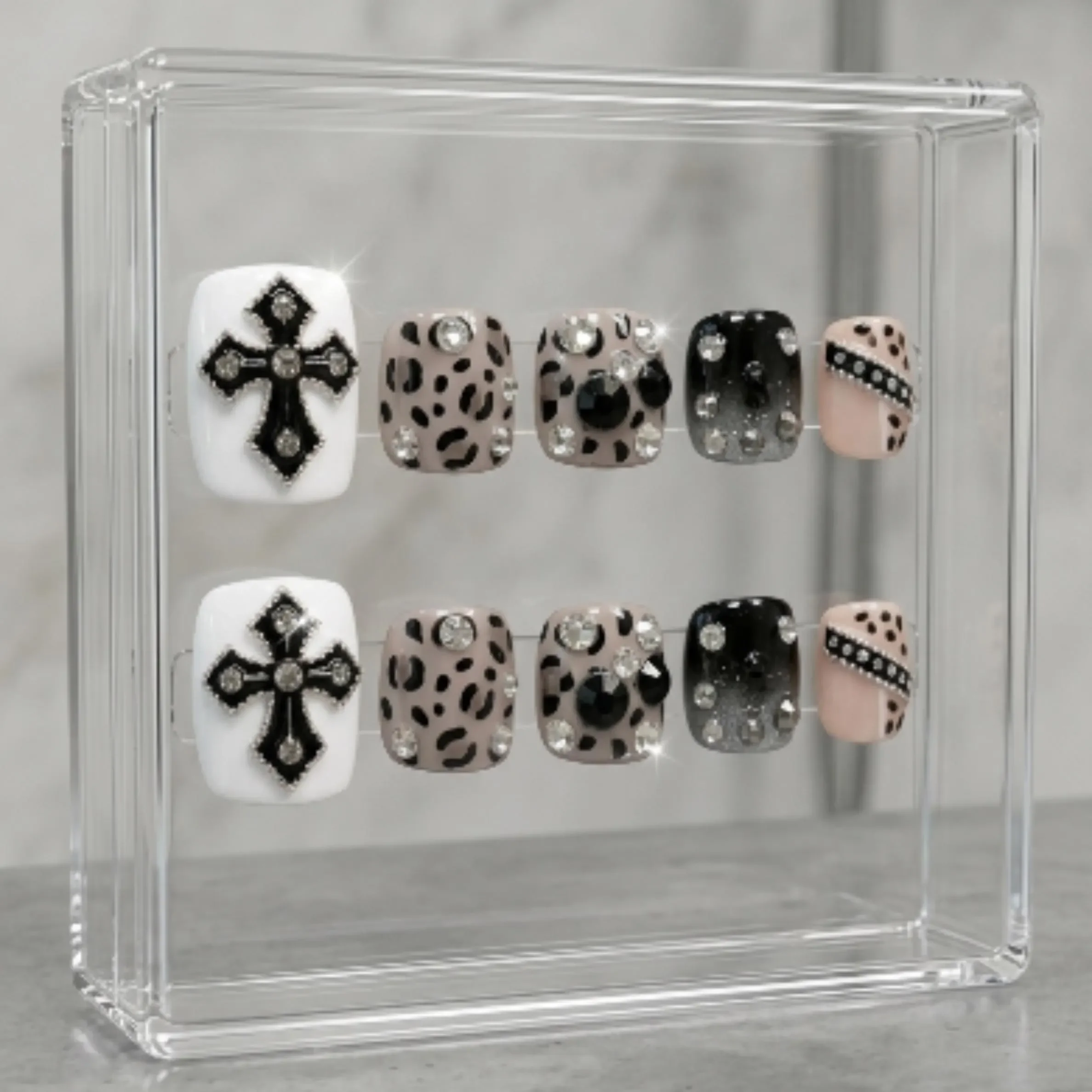 gothic glamour, 3D cross, press on nails, custom press on nails, fake nails, Nails Art, stained glass nails, gold press on nails, 3d press on nails, luxury press on nails, handmade press on nails