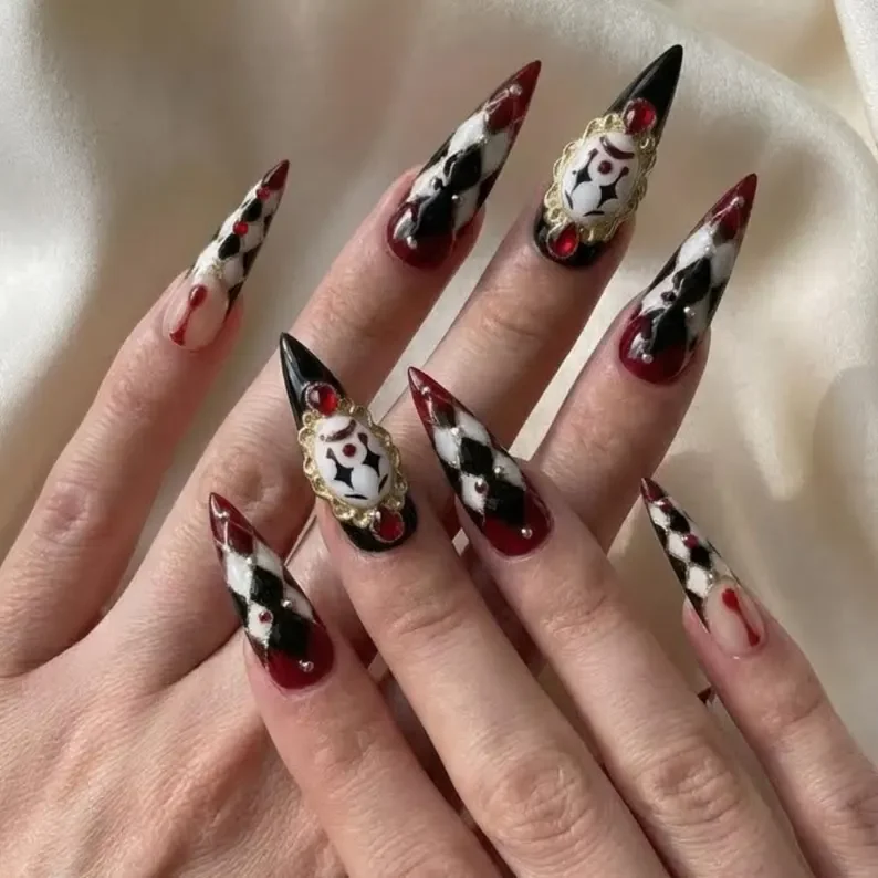 gothic press on nails, harlequin nail art, press on nails, custom press on nails, fake nails, Nails Art, stained glass nails, gold press on nails, 3d press on nails, luxury press on nails, handmade press on nails