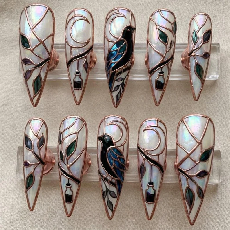 press on nails, rose gold nails, custom press on nails, fake nails, Nails Art, stained glass nails, gold press on nails, 3d press on nails, luxury press on nails, handmade press on nails