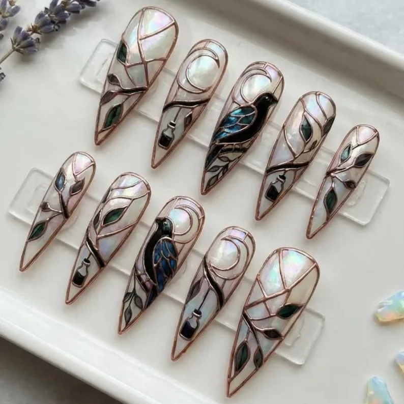 press on nails, rose gold nails, custom press on nails, fake nails, Nails Art, stained glass nails, gold press on nails, 3d press on nails, luxury press on nails, handmade press on nails