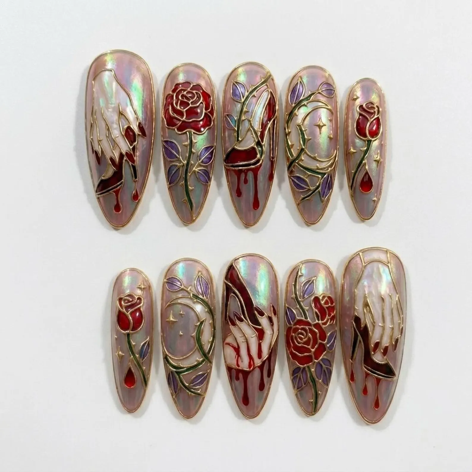 Press on nails, Dark romance nails, press on nails, custom press on nails, fake nails, Nails Art, stained glass nails, gold press on nails, 3d press on nails, luxury press on nails, handmade press on nails