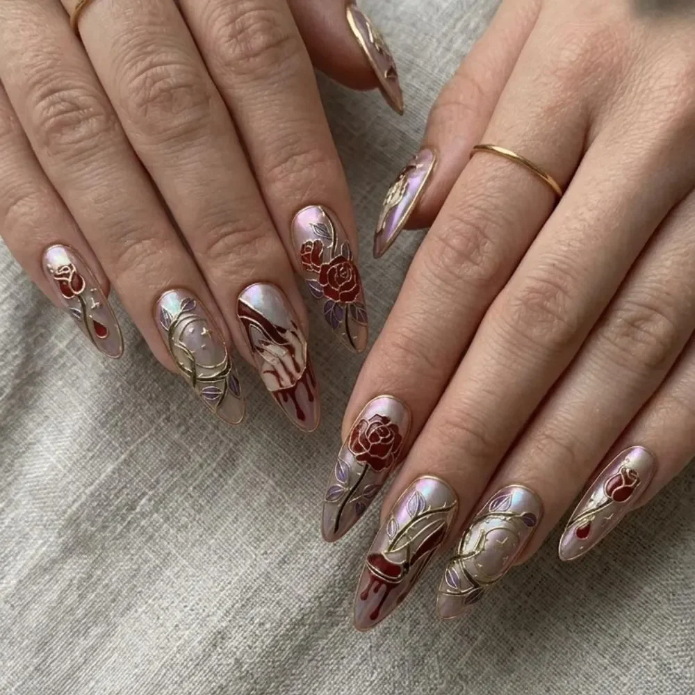 Press on nails, Dark romance nails, press on nails, custom press on nails, fake nails, Nails Art, stained glass nails, gold press on nails, 3d press on nails, luxury press on nails, handmade press on nails