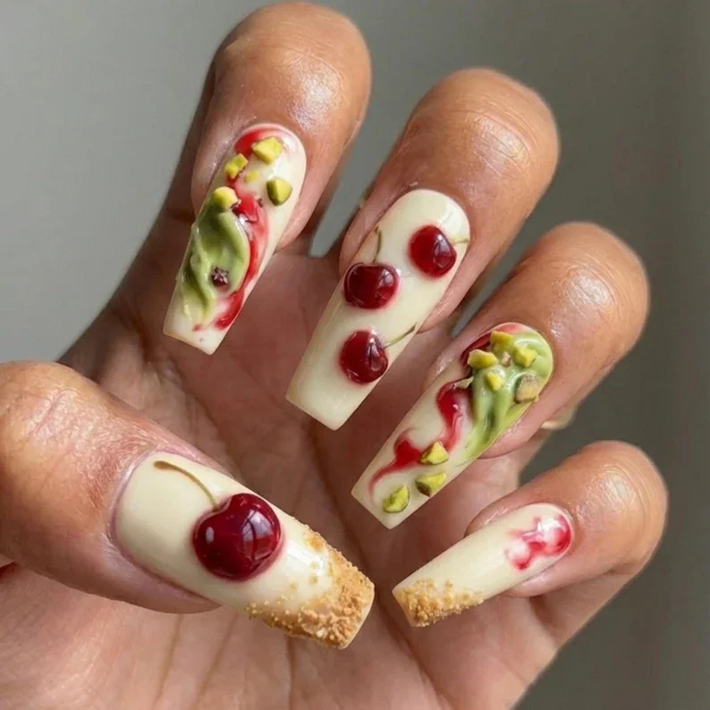 3D dessert nails, gourmet nail art, press on nails, custom press on nails, fake nails, Nails Art, stained glass nails, gold press on nails, 3d press on nails, luxury press on nails, handmade press on nails