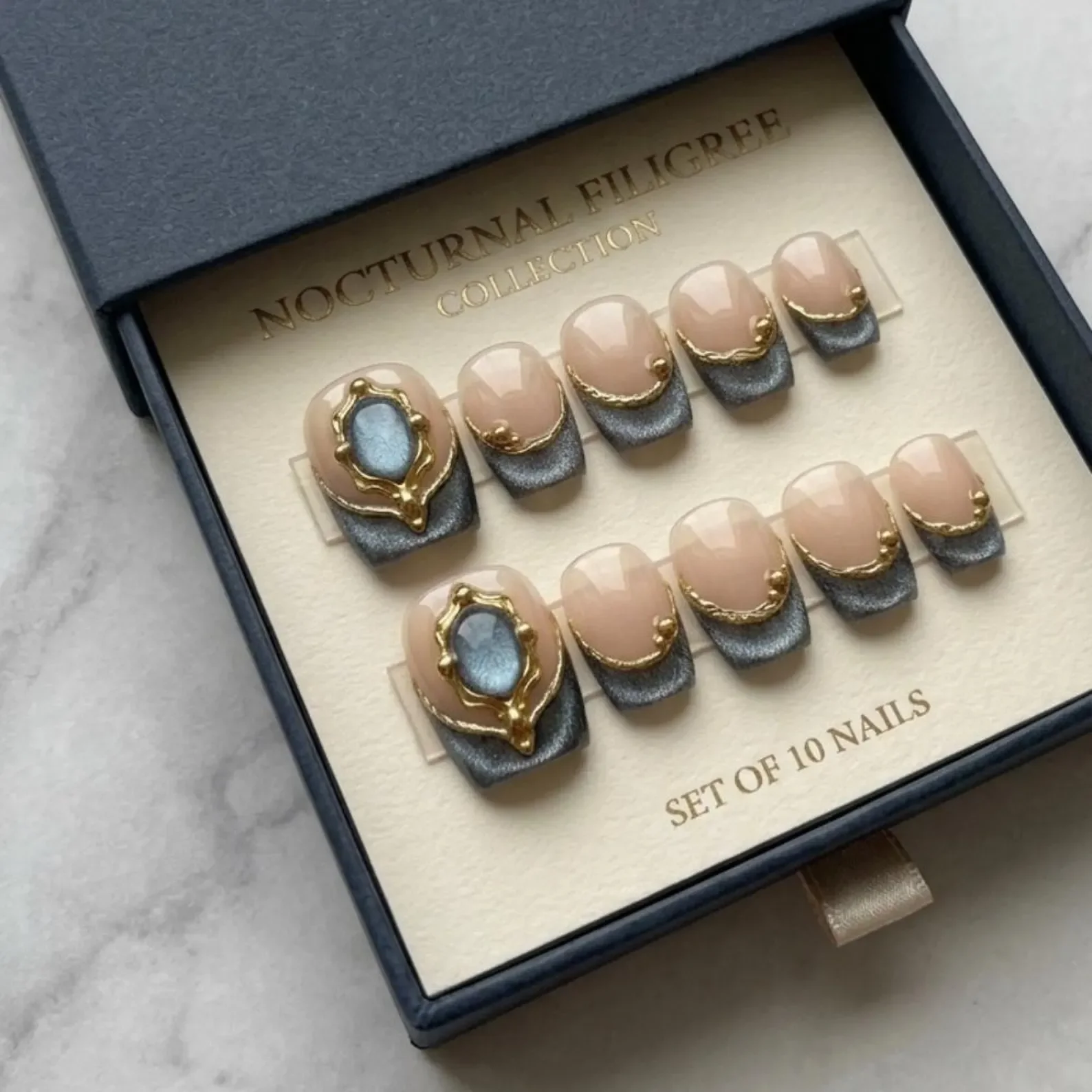 3D gold, baroque french tip, press on nails, custom press on nails, fake nails, Nails Art, stained glass nails, gold press on nails, 3d press on nails, luxury press on nails, handmade press on nails