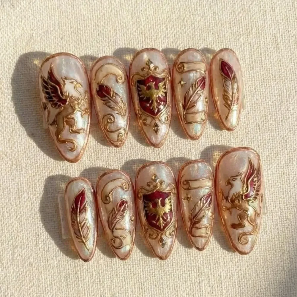 Griffin Heraldry, Press On Nails, press on nails, custom press on nails, fake nails, Nails Art, stained glass nails, gold press on nails, 3d press on nails, luxury press on nails, handmade press on nails