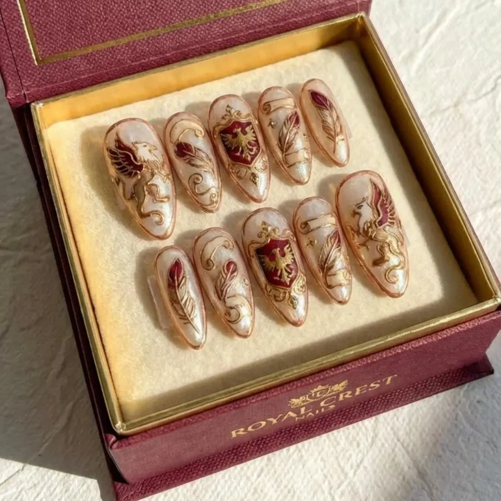 Dark Academia, Gold Filigree, press on nails, custom press on nails, fake nails, Nails Art, stained glass nails, gold press on nails, 3d press on nails, luxury press on nails, handmade press on nails