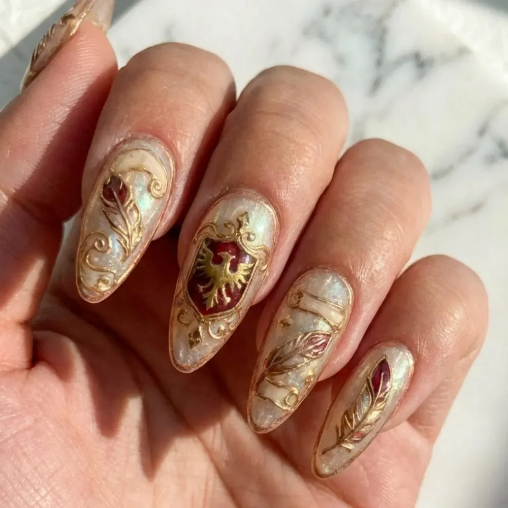 Handmade Nails, Filigree Press Ons, press on nails, custom press on nails, fake nails, Nails Art, stained glass nails, gold press on nails, 3d press on nails, luxury press on nails, handmade press on nails