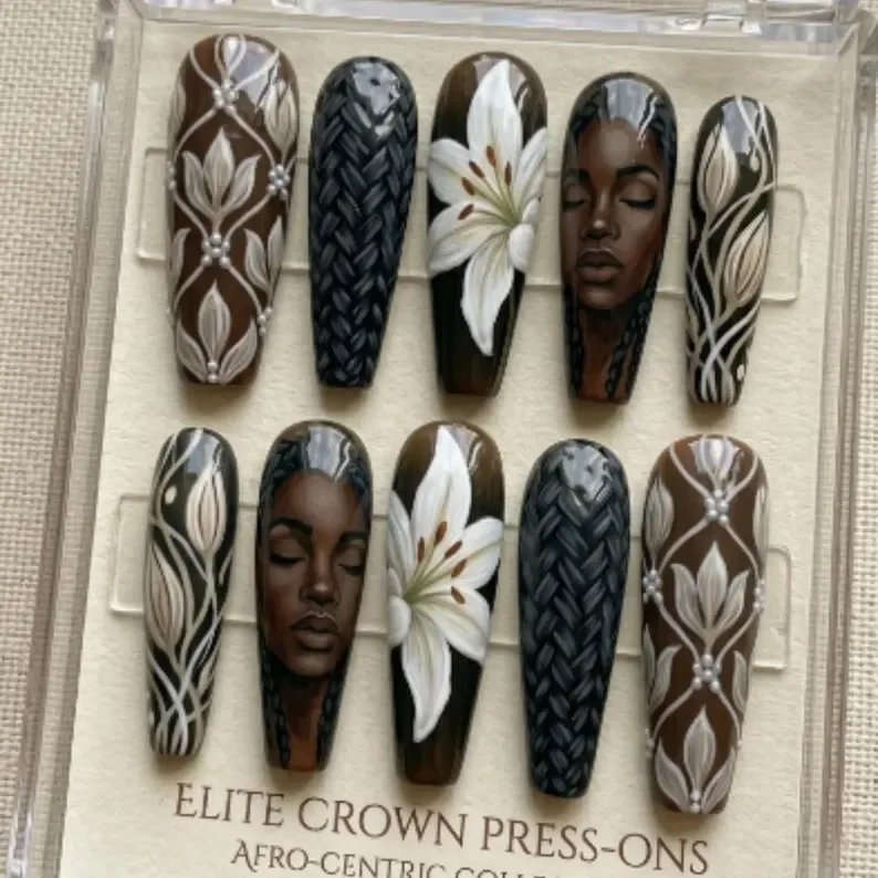 hand painted nails, black girl magic, press on nails, custom press on nails, fake nails, Nails Art, stained glass nails, gold press on nails, 3d press on nails, luxury press on nails, handmade press on nails