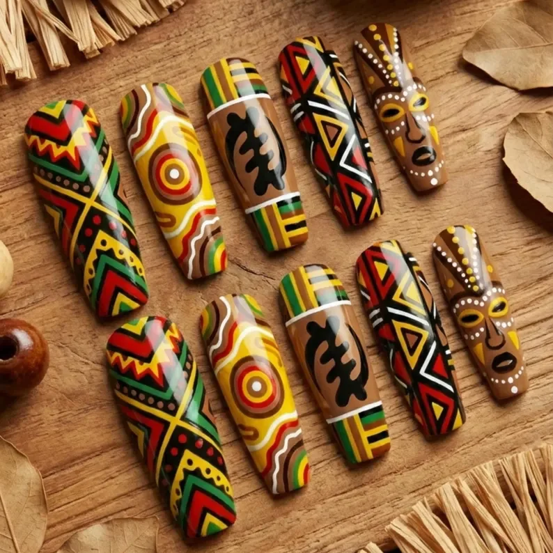 Black History Month, Afrocentric press on nails, press on nails, custom press on nails, fake nails, Nails Art, stained glass nails, gold press on nails, 3d press on nails, luxury press on nails, handmade press on nails