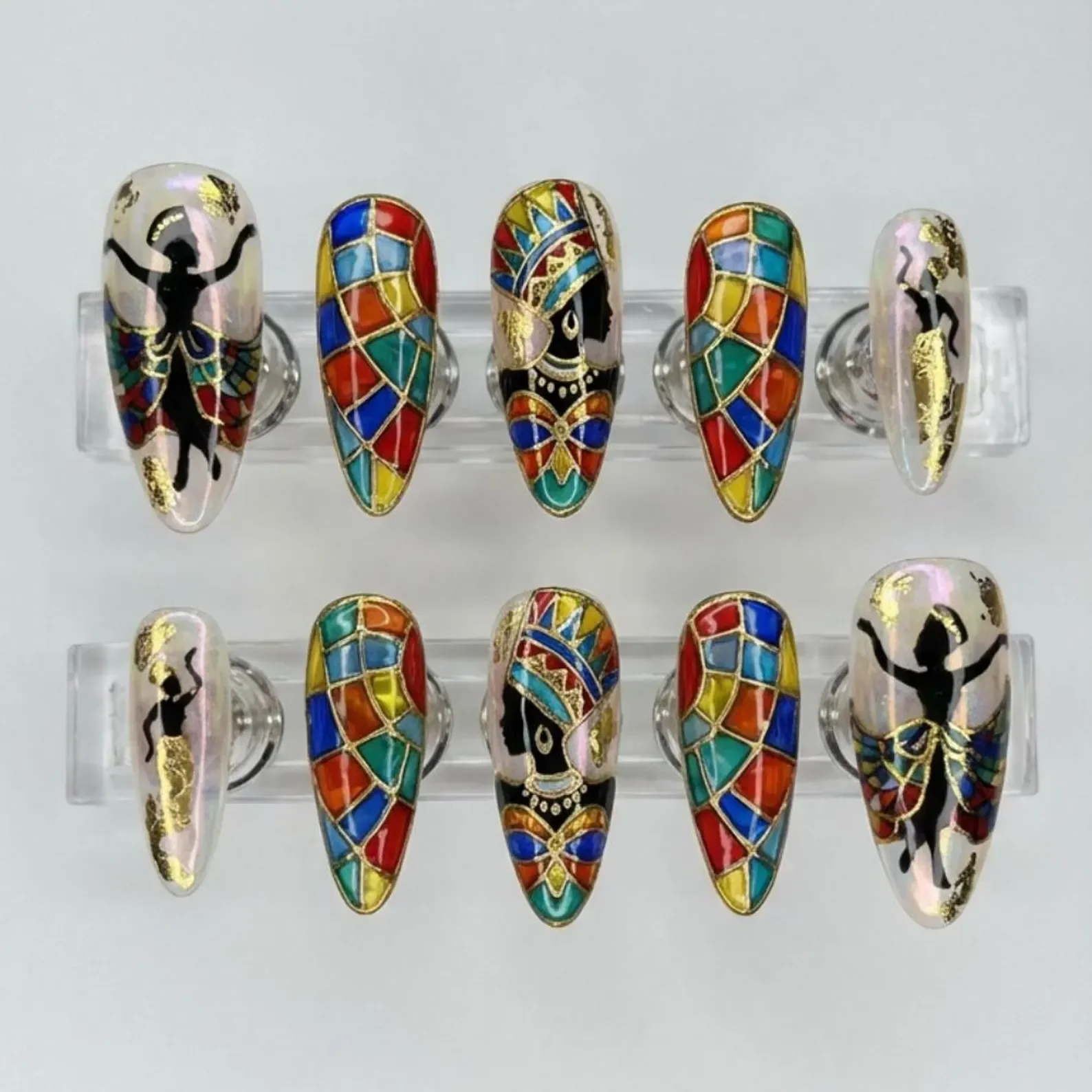 hand-painted nails, black history nails, press on nails, custom press on nails, fake nails, Nails Art, stained glass nails, gold press on nails, 3d press on nails, luxury press on nails, handmade press on nails
