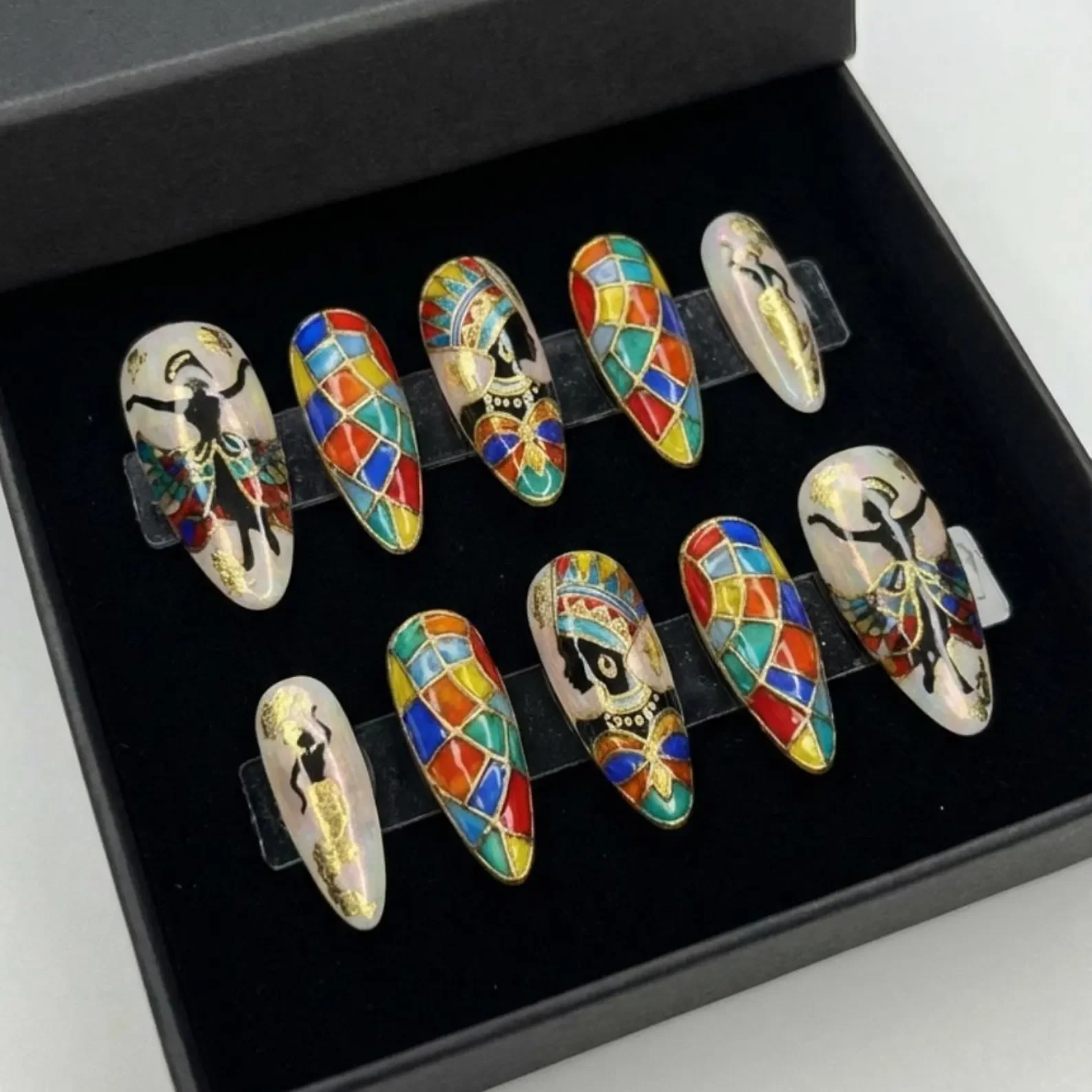 stained glass art, afrocentric design, press on nails, custom press on nails, fake nails, Nails Art, stained glass nails, gold press on nails, 3d press on nails, luxury press on nails, handmade press on nails