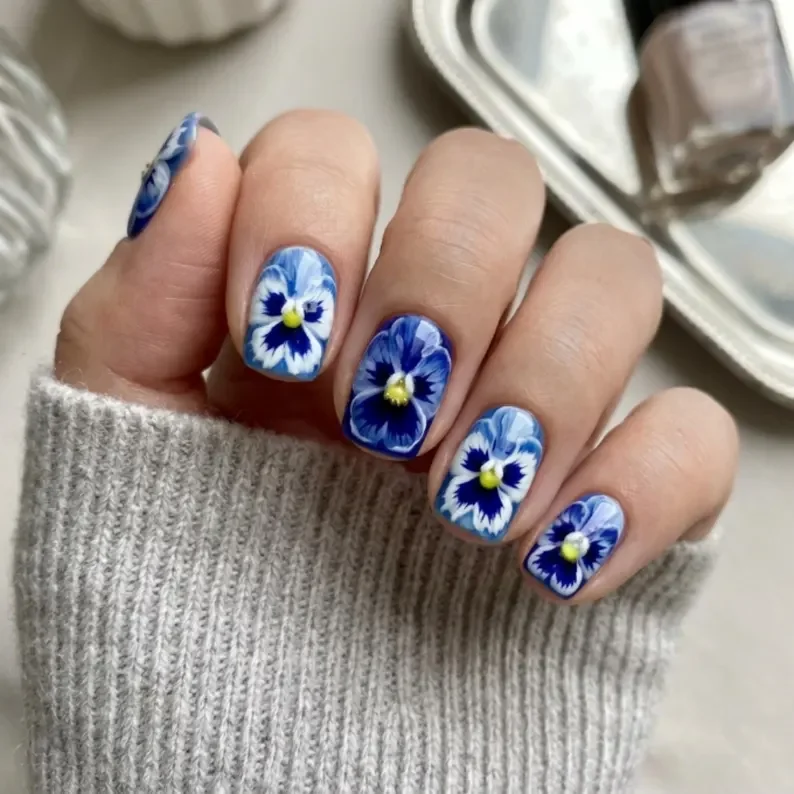 square press ons, blue floral nails, press on nails, custom press on nails, fake nails, Nails Art, stained glass nails, gold press on nails, 3d press on nails, luxury press on nails, handmade press on nails