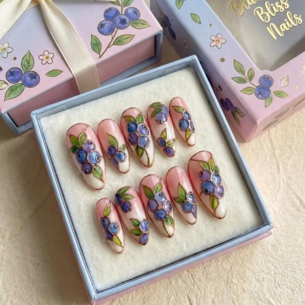 press on nails, blue botanical, custom press on nails, fake nails, Nails Art, stained glass nails, gold press on nails, 3d press on nails, luxury press on nails, handmade press on nails