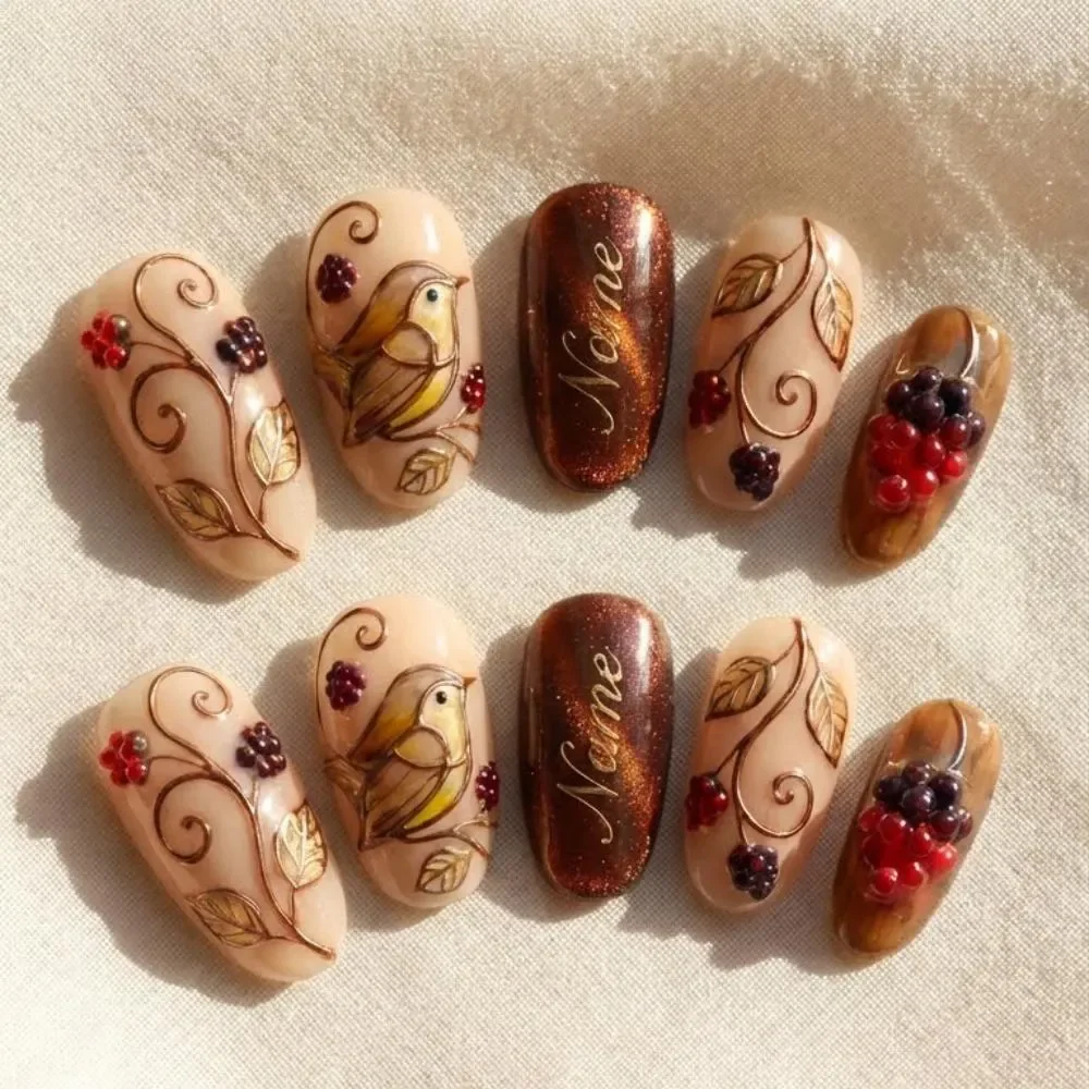Stained glass design, Bird art nails, press on nails, custom press on nails, fake nails, Nails Art, stained glass nails, gold press on nails, 3d press on nails, luxury press on nails, handmade press on nails