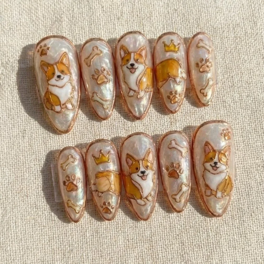 dog lover gift, pearl nail art, press on nails, custom press on nails, fake nails, Nails Art, stained glass nails, gold press on nails, 3d press on nails, luxury press on nails, handmade press on nails