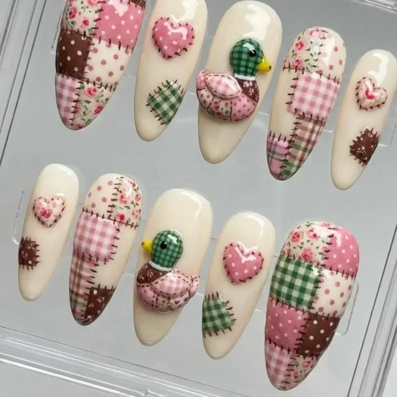 hand painted nails, cottagecore press on, press on nails, custom press on nails, fake nails, Nails Art, stained glass nails, gold press on nails, 3d press on nails, luxury press on nails, handmade press on nails