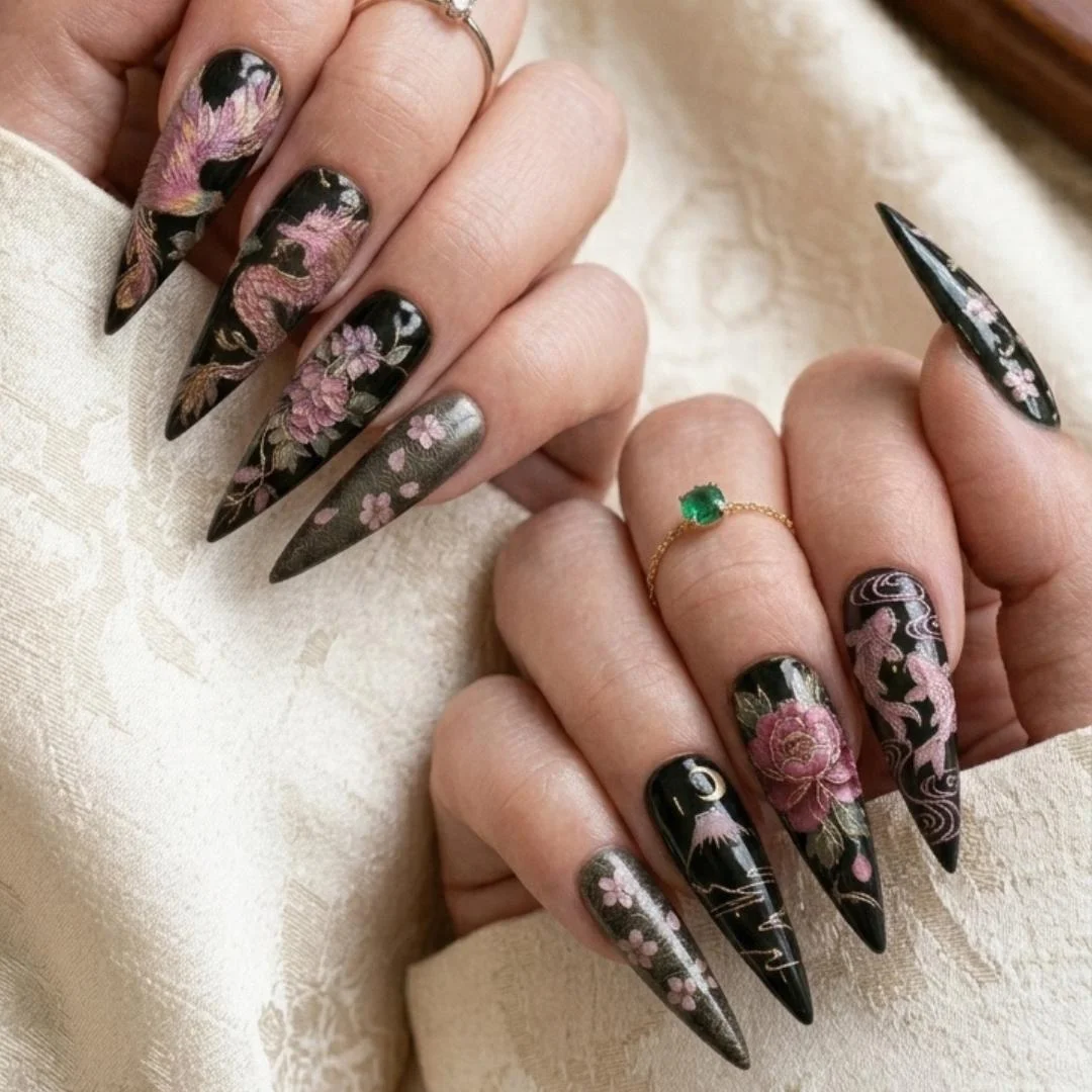 cloisonné art, nail art set, press on nails, custom press on nails, fake nails, Nails Art, stained glass nails, gold press on nails, 3d press on nails, luxury press on nails, handmade press on nails
